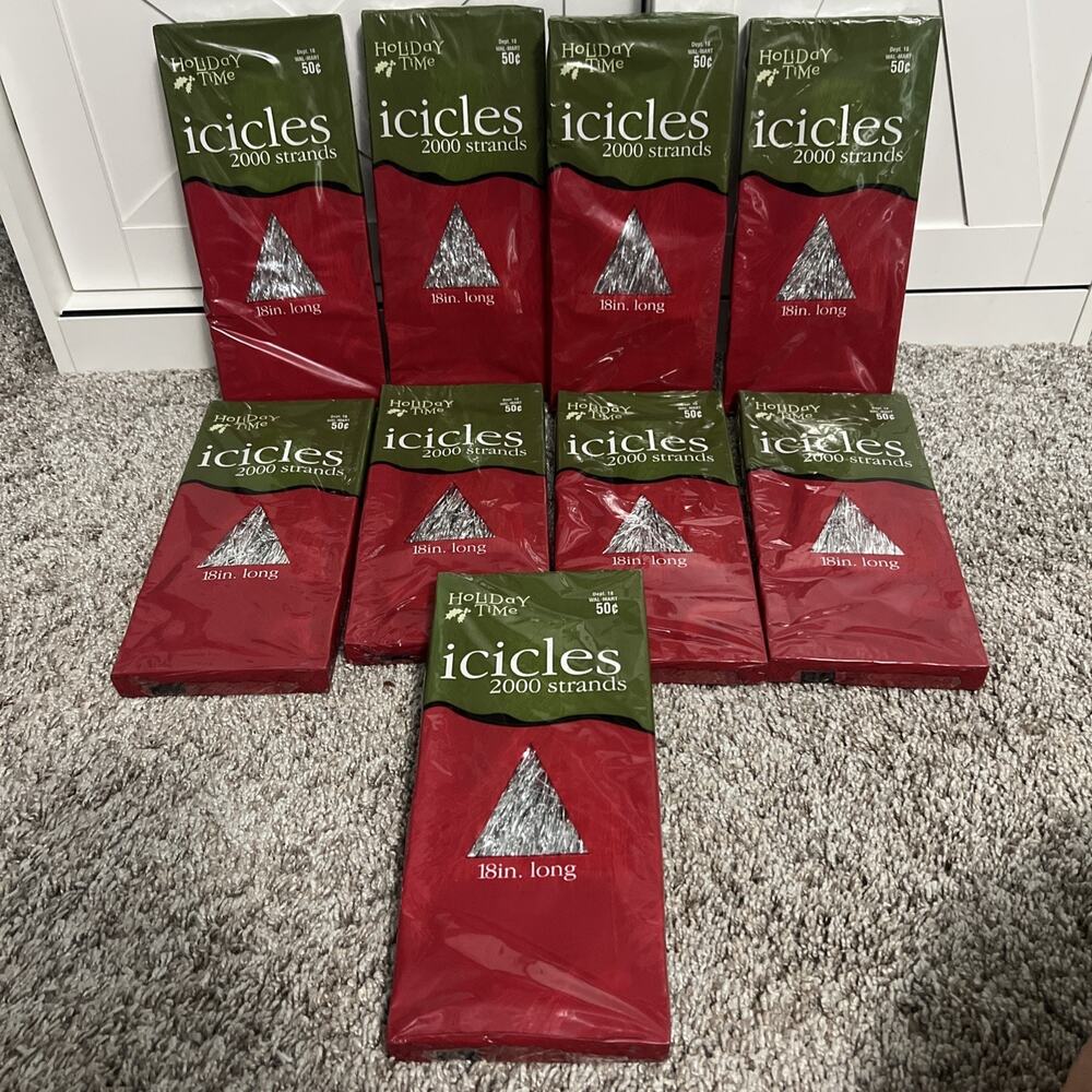 Lot of 9 Vintage Holiday Time Silver Icicles Tinsel 18,000 Strands Walmart NOS
